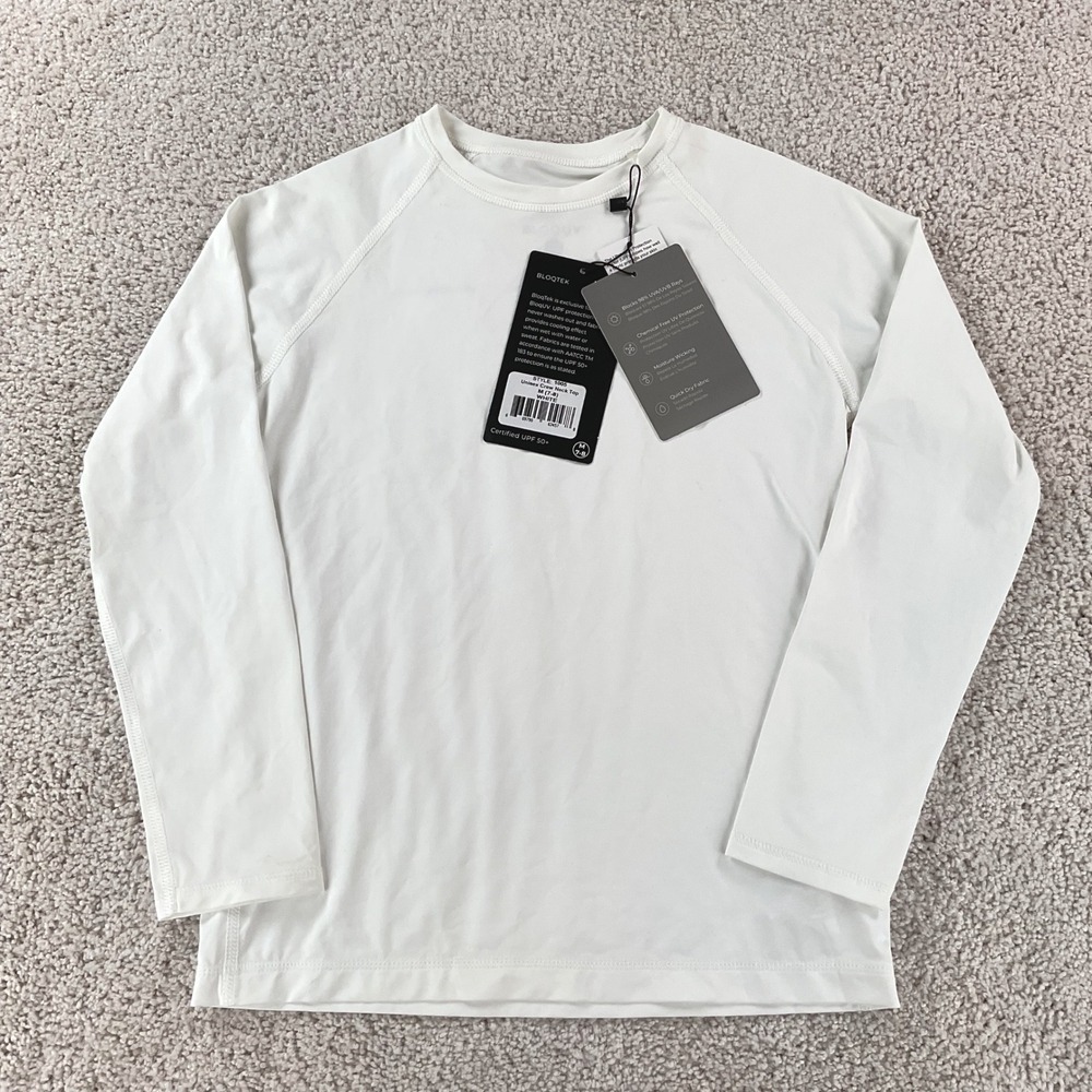 BloqUV Kids Unisex Crew Neck‎ Top White UPF 50+ Long Sleeve Shirt Size M 7-8 NEW